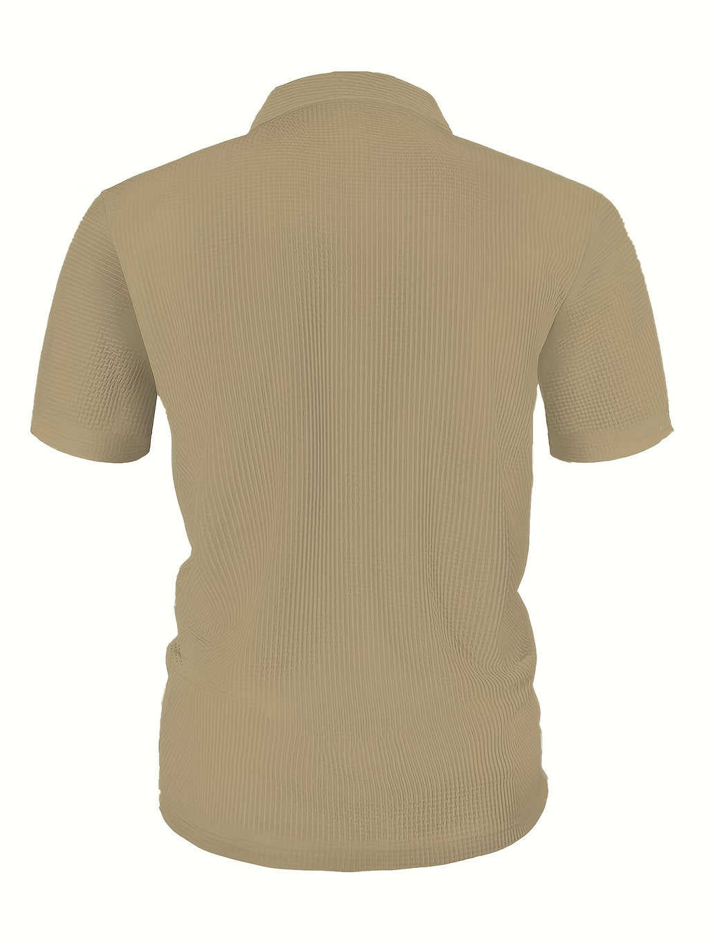 Solid Color Textured Short-Sleeve Shirt, Men's Lapel Breathable Casual Top, Summer Minimalist Solid Color Polo Shirt - Khaki