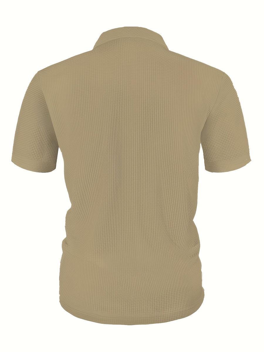 Men's Solid-color Polo Shirt with a Contrasting Button Placket Featuring a Light Business Style Design. The Fabric Is Breathable and Comfortable, Keeping You Cool in Summer. Perfect for Everyday Casual Wear and Outings, Available in Multiple Colors. - Khaki