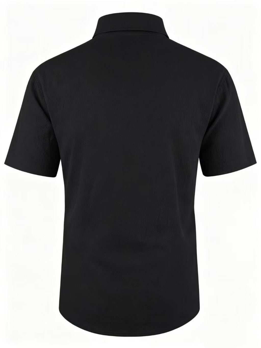 Old Money Style Men's Cuban Collar Short Sleeve Shirt, Linen Texture, Lightweight and Breathable Outdoor Casual Shirt - Black