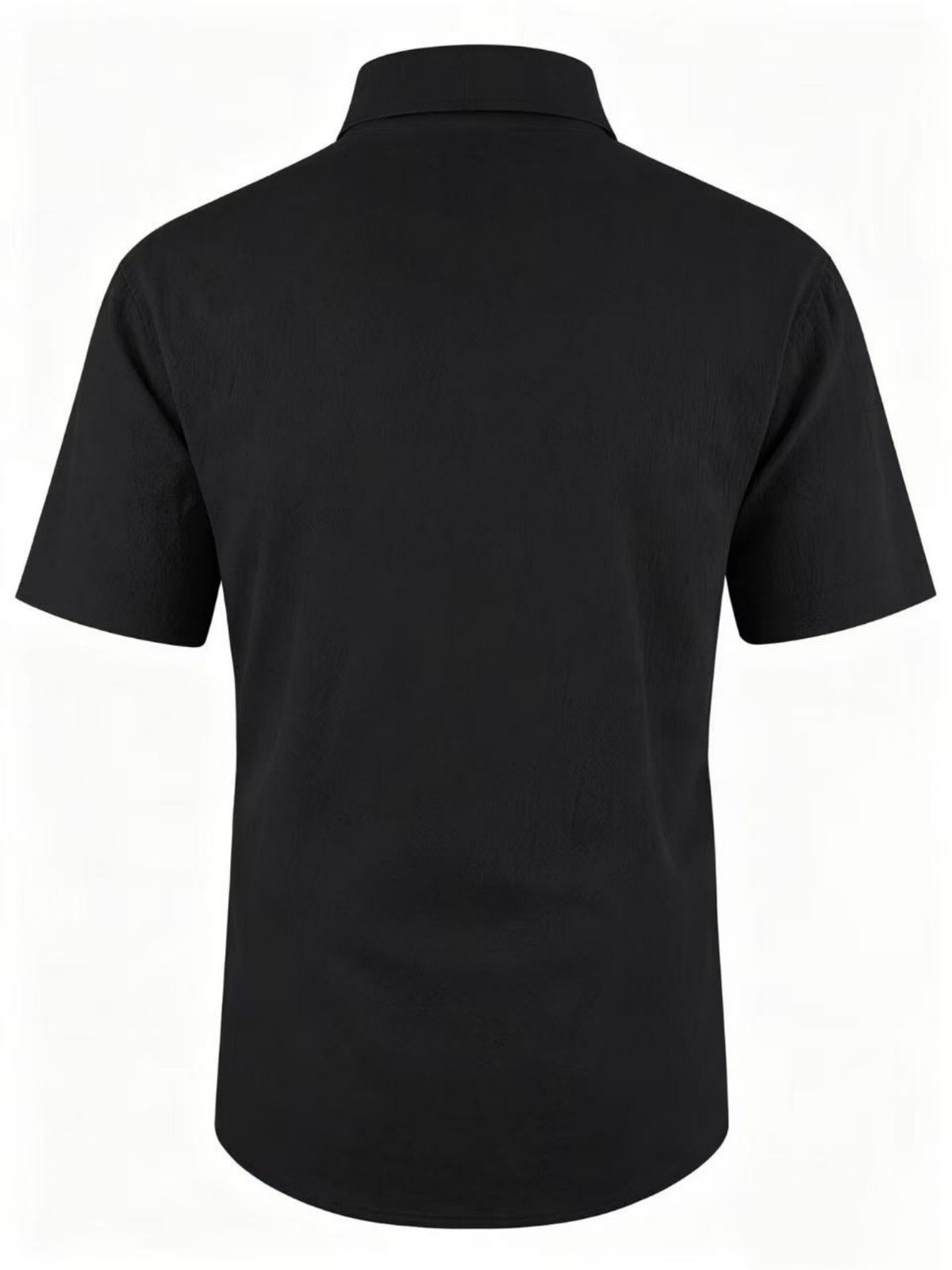 Old Money Style Men's Cuban Collar Short Sleeve Shirt, Linen Texture, Lightweight and Breathable Outdoor Casual Shirt - Black