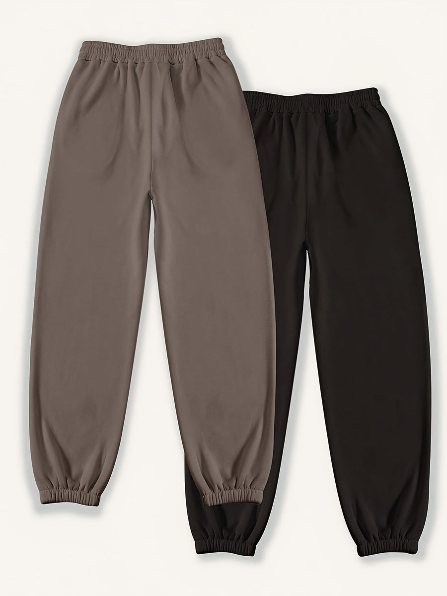 2 Women'S Street Solid Color Comfortable Loose Pants with Elastic Waist Drawstring Jogging Pants, Women'S Wear - Mixed Color 1