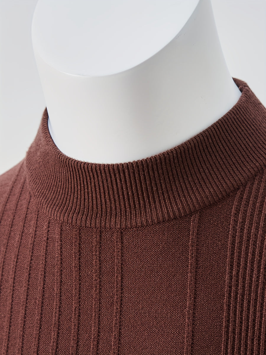 Men'S Short-Sleeved Knitted Shirt, Short-Sleeved Sweater with a Small Stand-Up Collar, T-Shirt Sweater That Can Be Worn in Spring, Autumn And Winter, Half-High Collar Short-Sleeved Knitted Sweater, Thick, Warm, Solid Color Base - Coffee Color