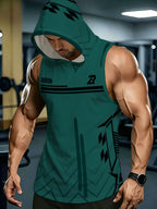Men's Sleeveless Hooded Top Dark Green Trendy Printed Design Daily Casual Sports Versatile Summer Breathable Fashion Top Suitable for Outdoor Activities and Daily Wear - Mixed colors