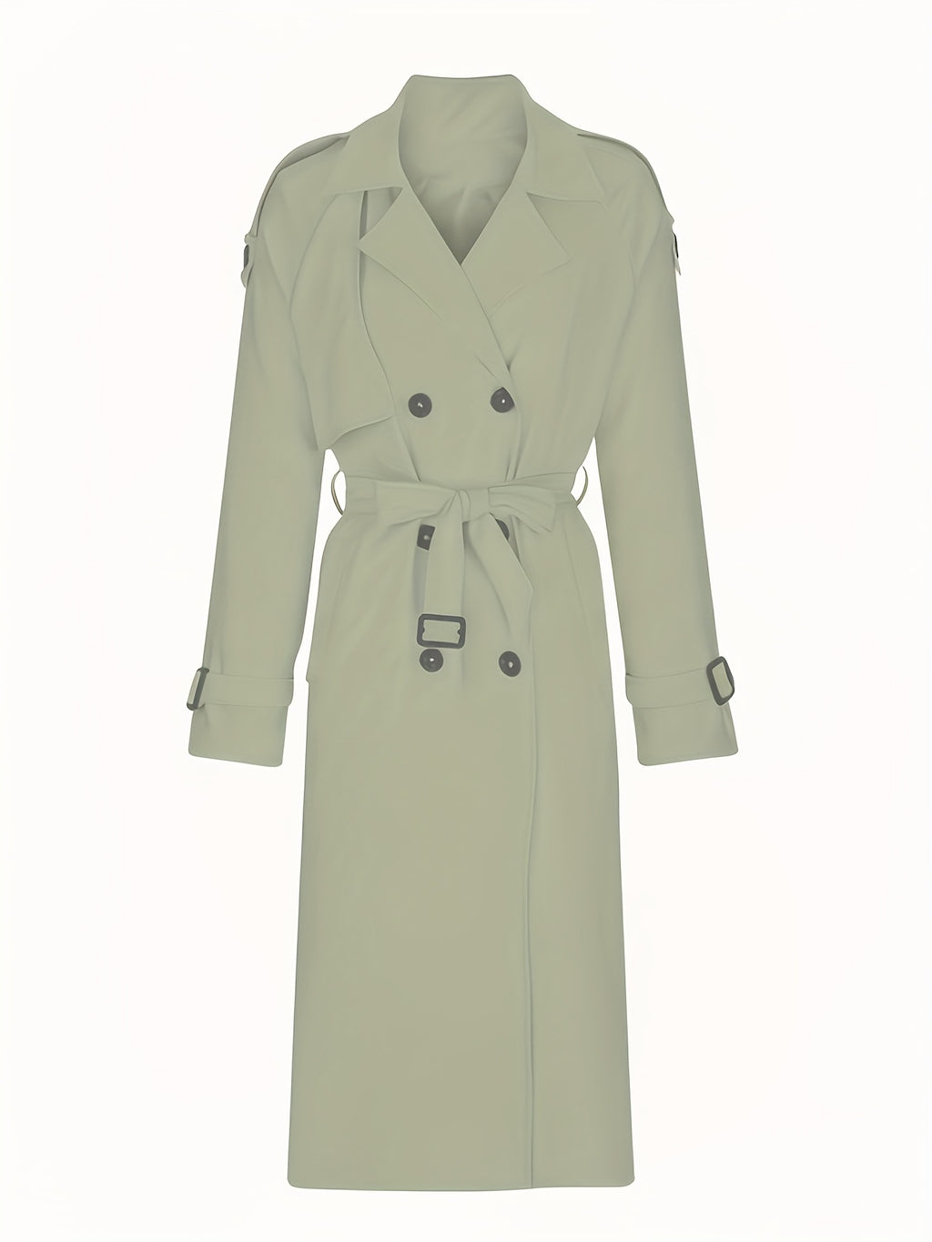 Women'S Autumn Winter Casual Temperament Solid Color Trench Coat Mid-Length Outerwear - Olive