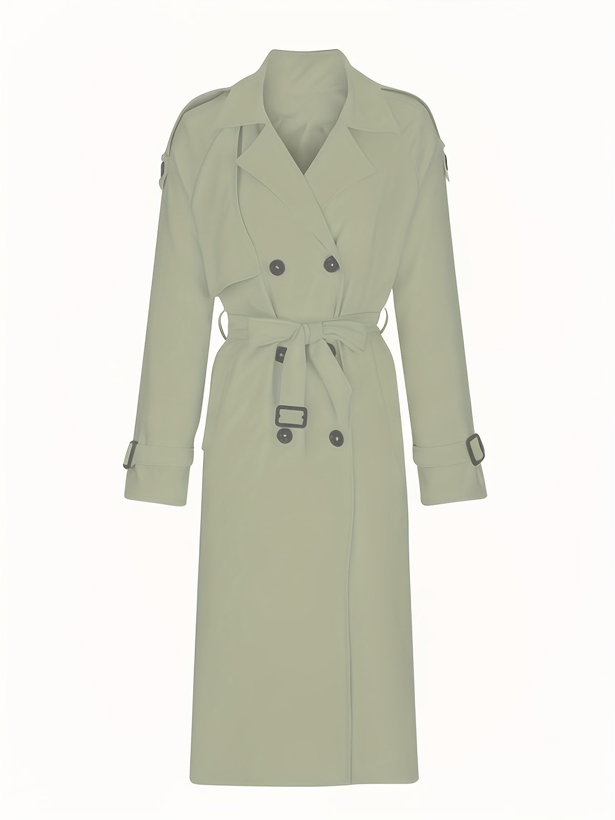 Women'S Autumn Winter Casual Temperament Solid Color Trench Coat Mid-Length Outerwear - Olive