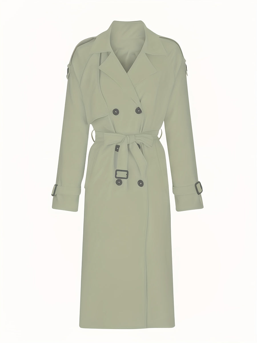 Women'S Autumn Winter Casual Temperament Solid Color Trench Coat Mid-Length Outerwear - Olive