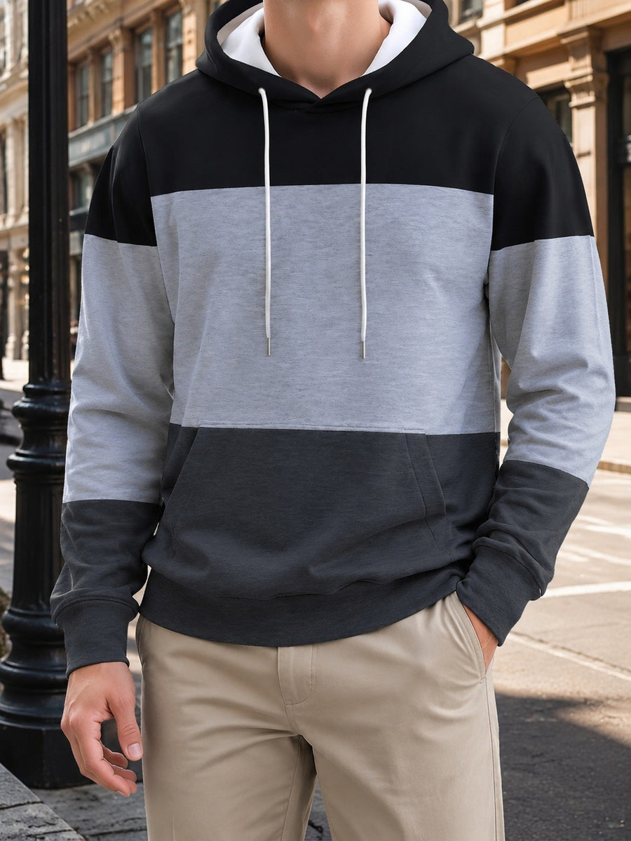 Men's Premium Printed Design – Not Textured, Essential Fashion Sweatshirt for Men, Color-Block Hooded Sweatshirt with Long Sleeves, Casual Sporty Hoodie for Autumn/Winter Outdoor Wear, Slightly Stretchy Fabric with Pocket Design, The Perfect Gift - Mixed colors