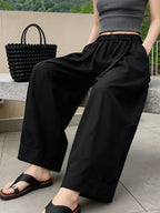 Western Style Summer High-Waist Wide-Leg Pants Women'S Loose Straight Casual Trousers Drape Elastic Waist Vacation Beach Pants Lazy Style Streetwear Inclusive XS to L Size Daily Commute Home Style Breathable Thin Texture Western Trendy Style Outdoor - Black