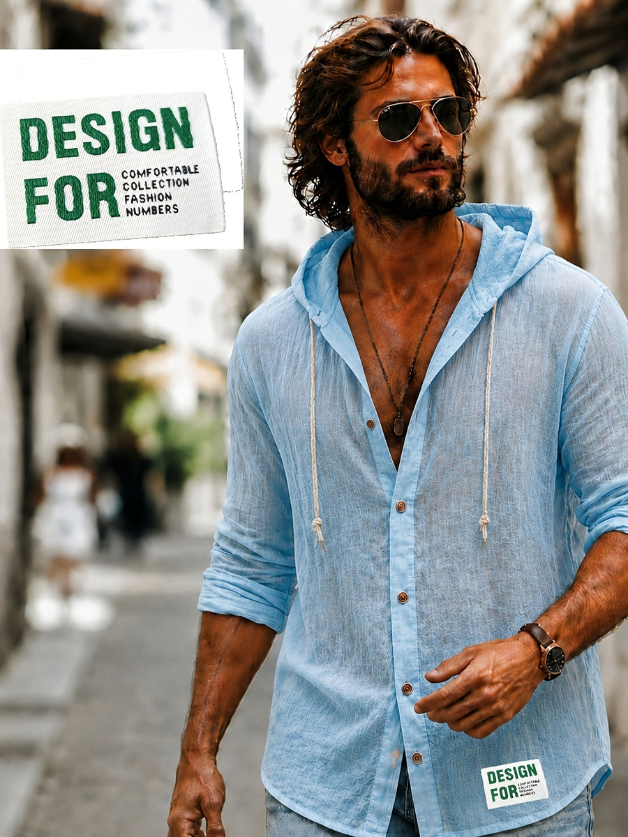 Men's Henley Shirt Linen Long Sleeve, Comfortable And Breathable Fabric, Suitable for Daily Outings, Outdoor Sports, Travel, And Vacation, Lightweight And Breathable Regular Fit, Ideal for Beach, Hiking, Evening Wear, And Casual Street Style - Sky Blue