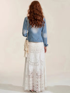 High-waisted Design Crochet Lace-up Hollow-out Skirt - Ivory White
