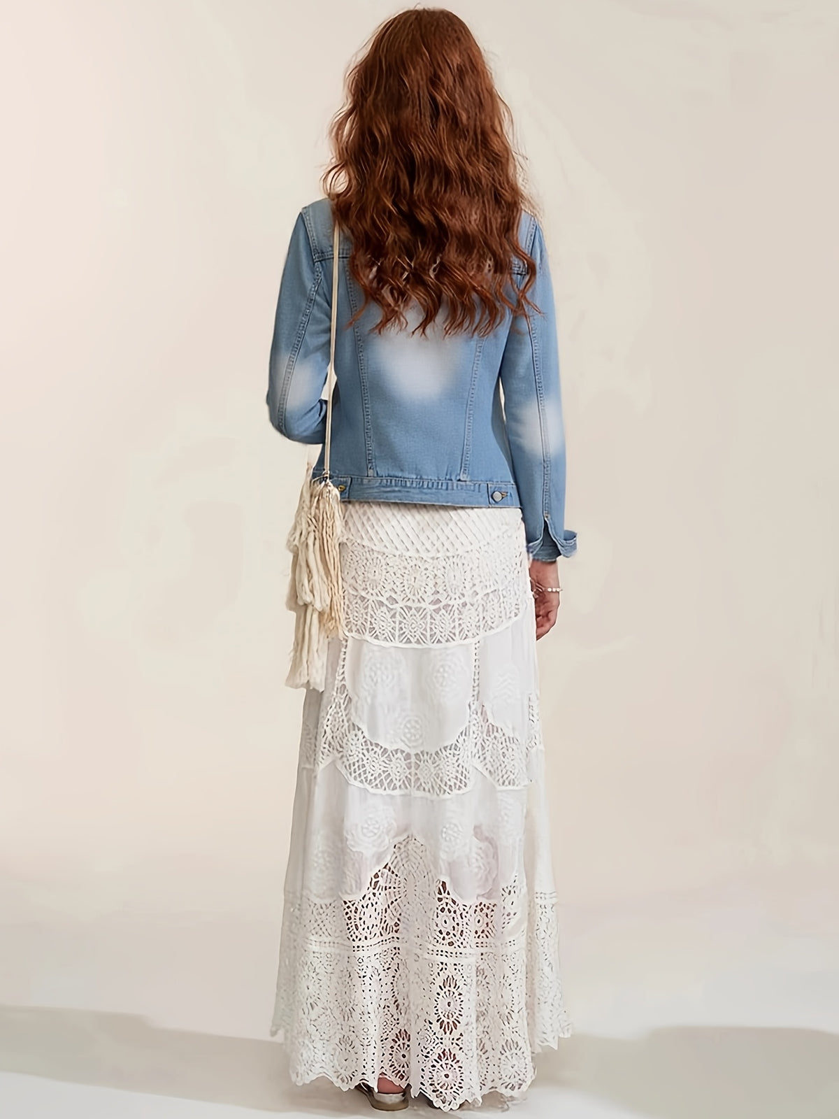 High-waisted Design Crochet Lace-up Hollow-out Skirt - Ivory White