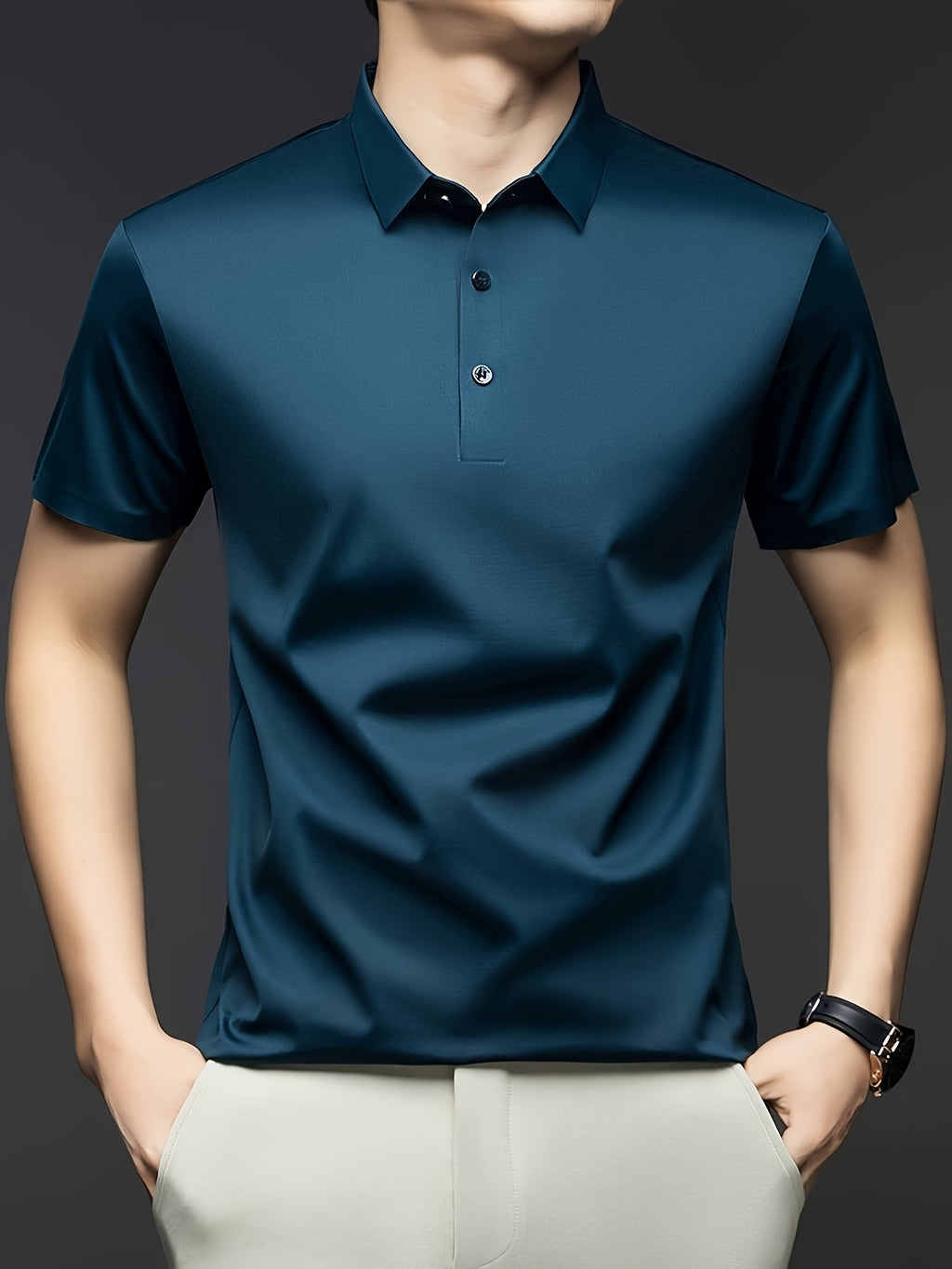 NERO POLO Summer Middle-Aged Men'S Short-Sleeved T-Shirt with Mulberry Solid Color Lapel Polo Shirt Short-Sleeved T-Shirt Men - Dark Blue