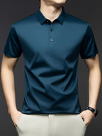 NERO POLO Summer Middle-Aged Men'S Short-Sleeved T-Shirt with Mulberry Solid Color Lapel Polo Shirt Short-Sleeved T-Shirt Men - Dark Blue
