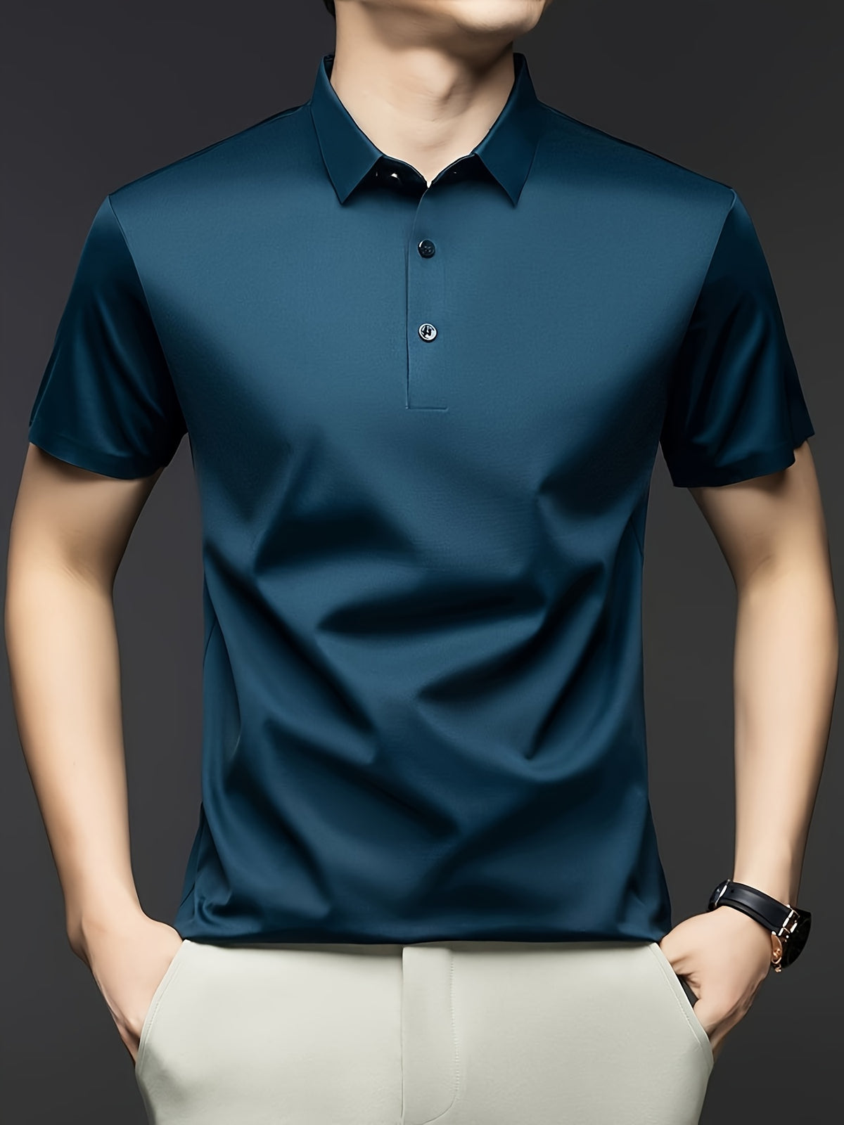 NERO POLO Summer Middle-Aged Men'S Short-Sleeved T-Shirt with Mulberry Solid Color Lapel Polo Shirt Short-Sleeved T-Shirt Men - Dark Blue