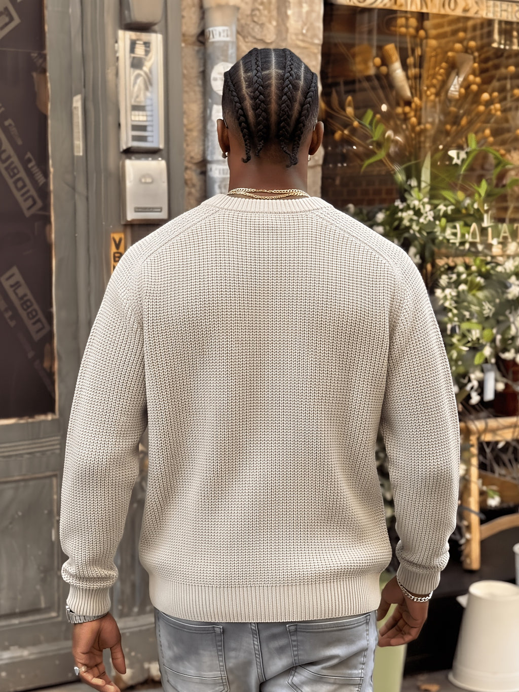 ANDREILEE Apricot Winter Men'S Loose Casual Round Neck Pullover Solid Color Casual Basic All-Match Knit Sweater Long Sleeve Top - Apricot