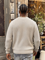 ANDREILEE Apricot Winter Men'S Loose Casual Round Neck Pullover Solid Color Casual Basic All-Match Knit Sweater Long Sleeve Top - Apricot
