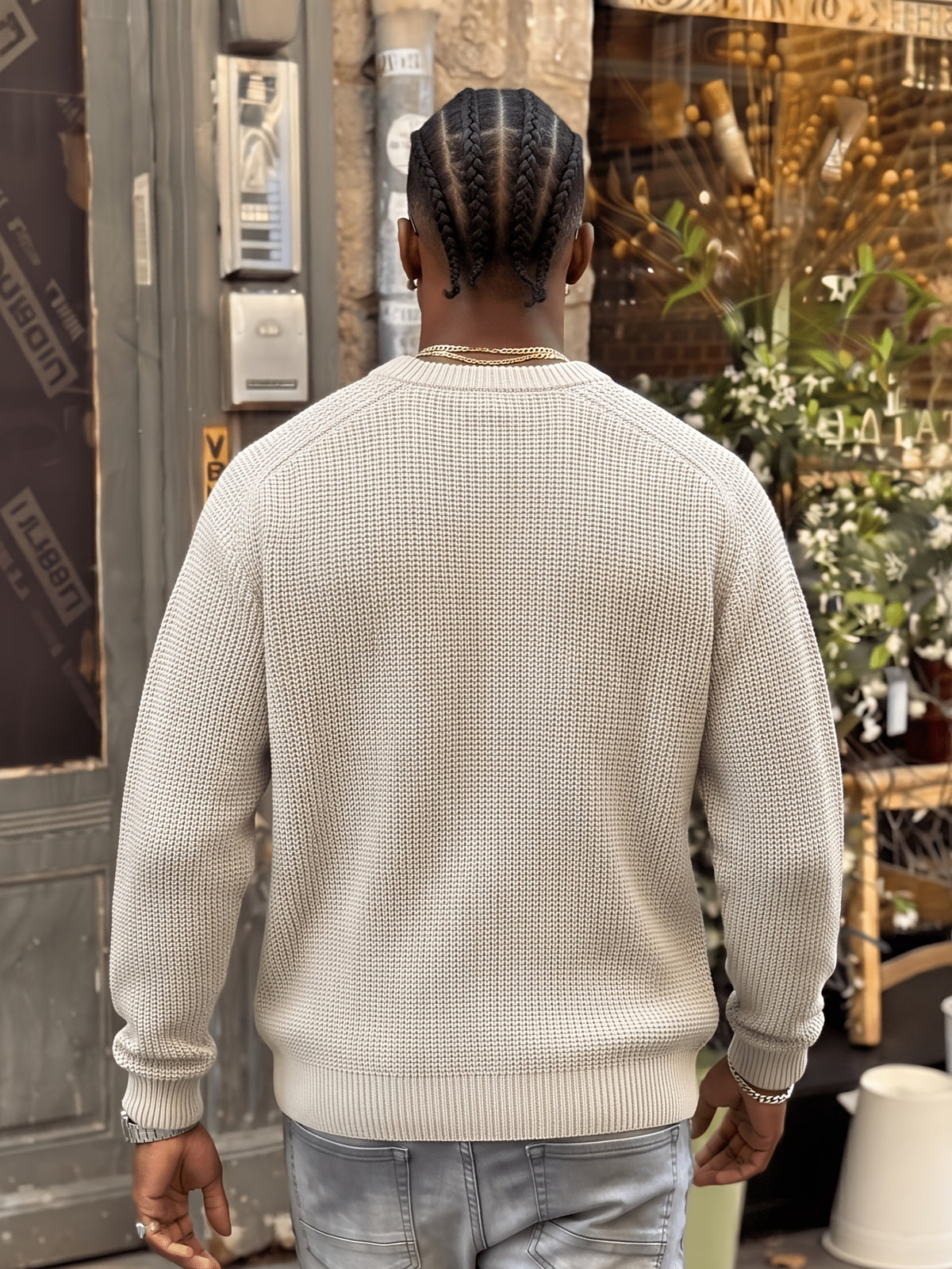 ANDREILEE Apricot Winter Men'S Loose Casual Round Neck Pullover Solid Color Casual Basic All-Match Knit Sweater Long Sleeve Top - Apricot