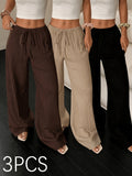 Women's Elegant Long Pants, Casual Straight-Leg Trousers, Black + Apricot + Coffee, European and American Style Casual Straight-Leg Pants, Suitable for Home, Beach Vacations, Daily Shopping, and Party Outfits - Mixed colors