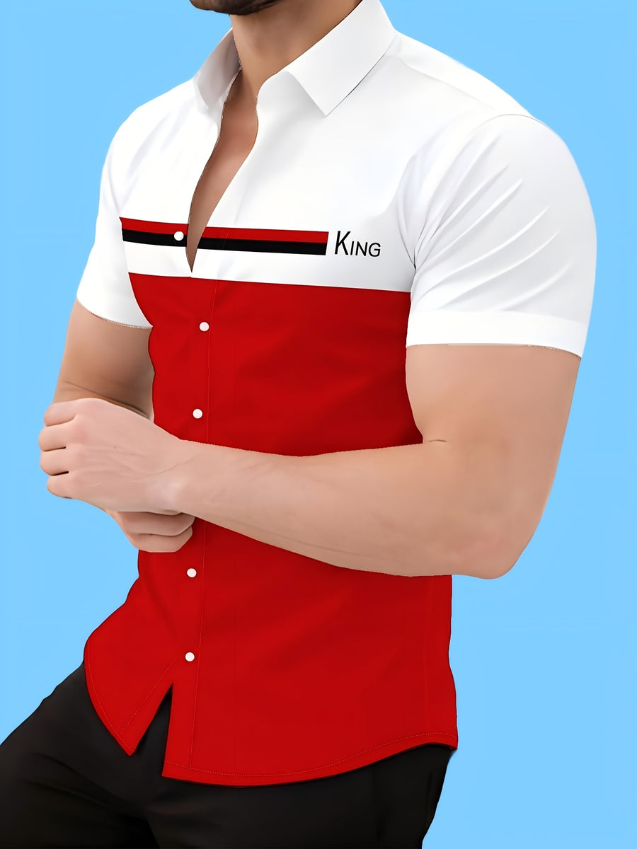 Fashionable and Minimalist Men's Shirt, 3D Printed Men's Summer New Short-Sleeve Shirt - Mixed Color 1