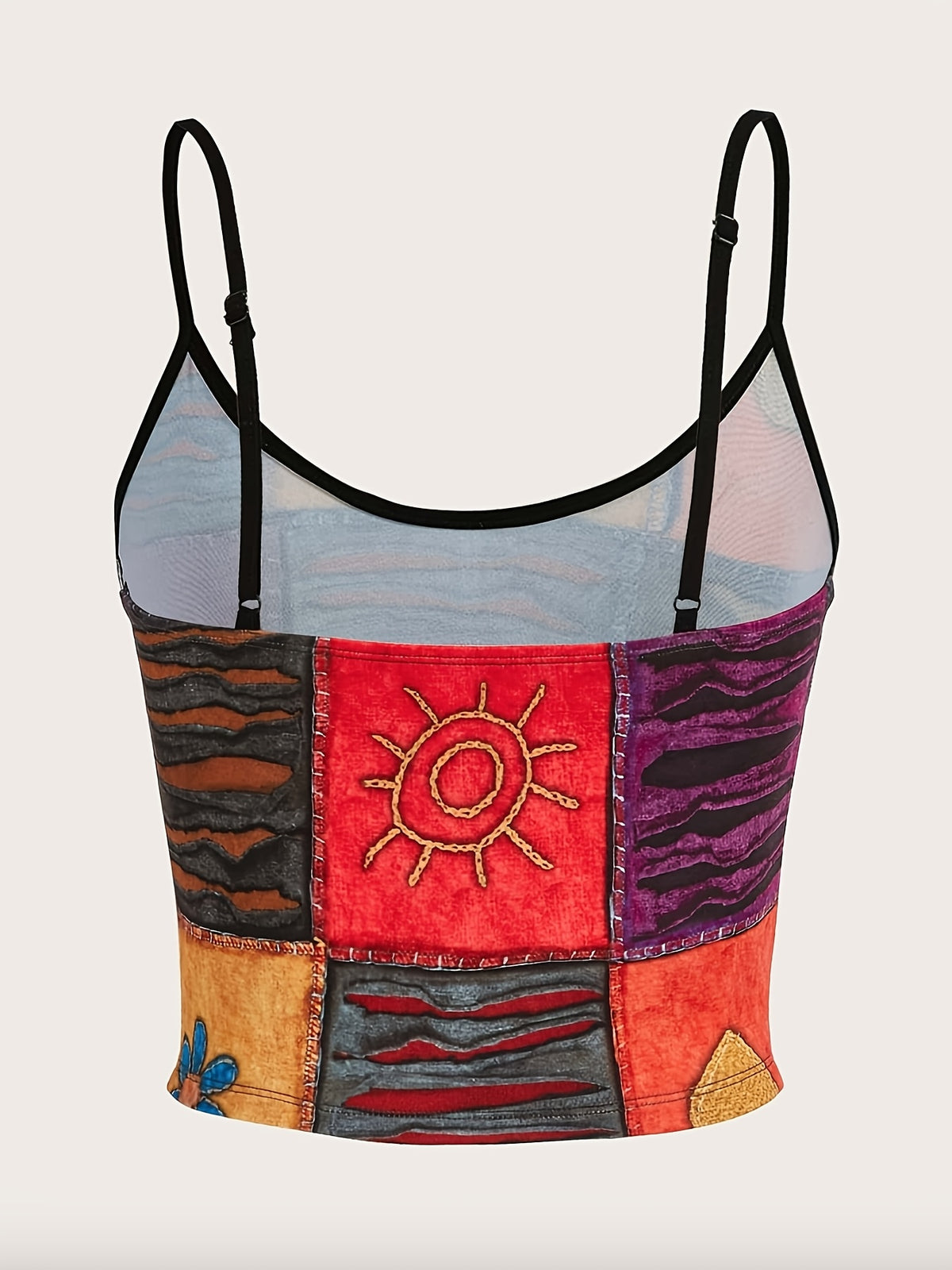 Adjustable Length Sexy Halter Top / Bohemian Color Block Print / Belly-baring Outfit - Mixed colors