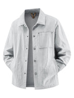 Back to School Season 1pc Men'S Lightweight Shirt Jacket, Button-Front with Chest Pocket And Double Side Pockets, Casual Techwear Style Spring Autumn Loose Fit Daily Commute Travel Outdoor Outerwear - Light Grey