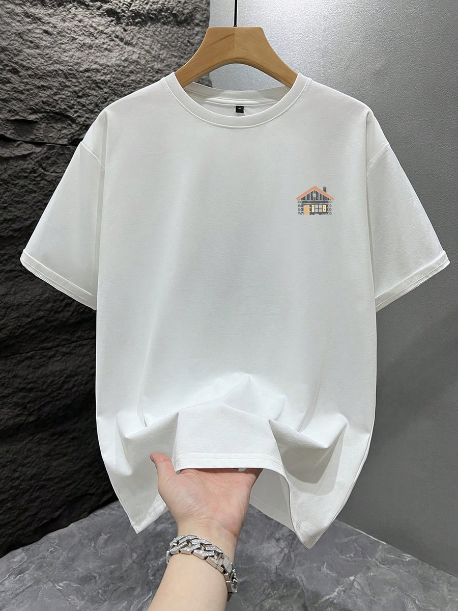 Men'S Single Pc Print Round Neck Short Sleeve T-Shirt, Easy Fashion Loose Comfortable Cool for Outings, Outdoor Sports, Commuting 2KT01 - White