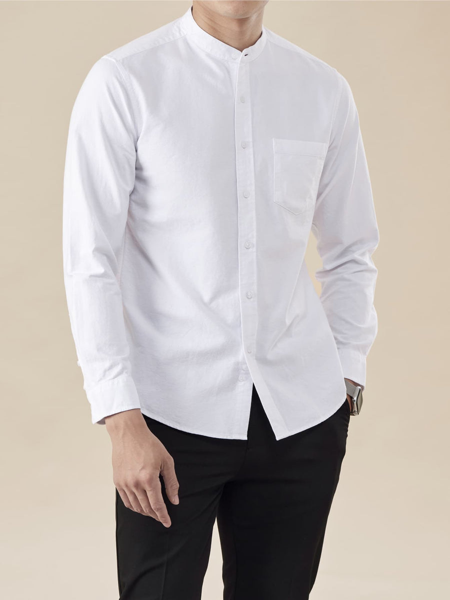 Spring and Autumn Outdoor Sports Men's Fashion Long-Sleeve Shirt for Office Workers, Young and Middle-Aged Urban Style, Versatile for Inner or Outer Wear, Vibrant Style, Casual Turn- Collar Shirt, Solid Color Pure Cotton Long-Sleeve Shirt for Men - White
