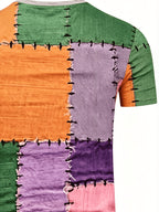 Digital Print - Men's Novelty Color Block Short Sleeve Crew Neck T-Shirt, Summer Outdoor [Print Design - Not Textured] [Print Design - Not Textured] - Mixed Color B