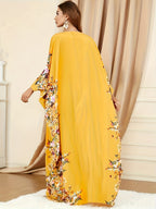 Elegant Batwing Sleeve Maxi Dress for Women - Lemon Yellow