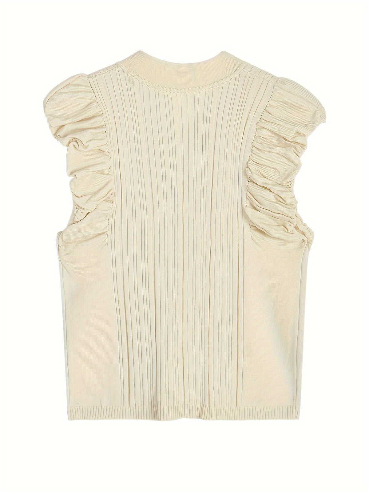 Sleeveless Top with a Solid Color, Featuring a Stand Collar And Ruffles, Perfect for Casual Spring And Summer Wear, Versatile And Elegant for Women'S Fashion - Apricot