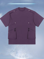 [Qiaoximei OBM] 2026 Summer New Men'S High-Quality Multi-Pocket Versatile Round Neck Short T-Shirt - Fashionable Street Beach Party Energetic Sports Men'S Trendy Loose Special Short Sleeve T-Shirt - Purple
