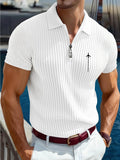 Men's Outdoor Sports Short-Sleeve Summer Casual Comfortable Polo Shirt Henley Shirt - White