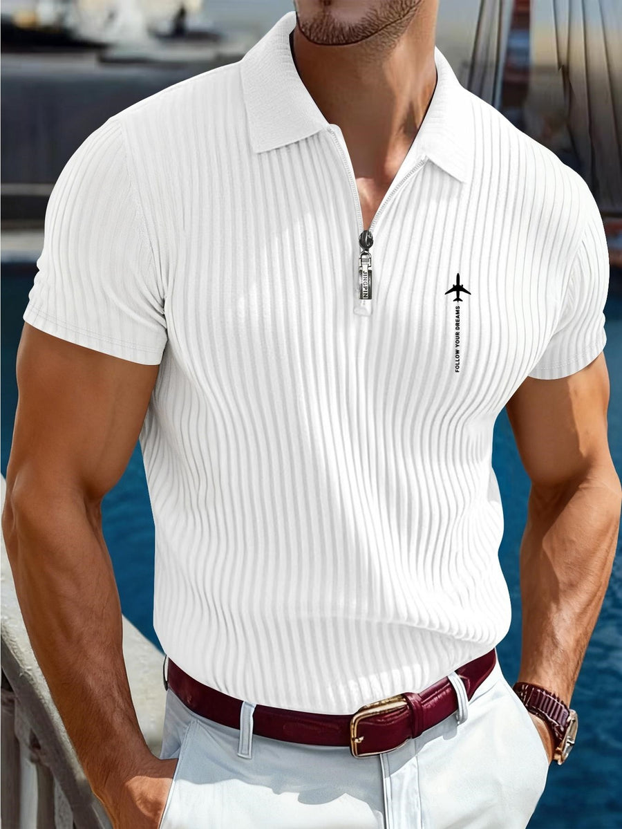 Men's Outdoor Sports Short-Sleeve Summer Casual Comfortable Polo Shirt Henley Shirt - White