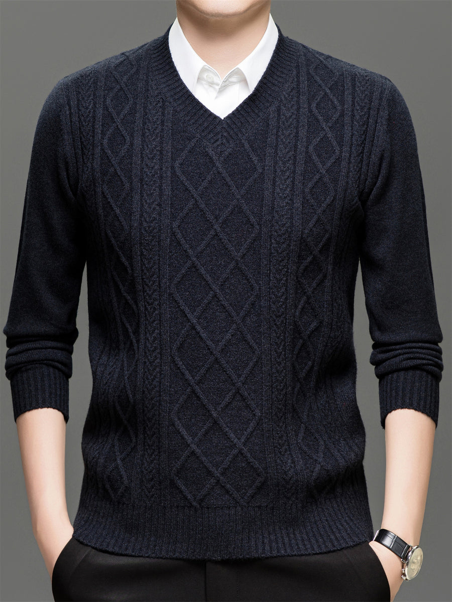 Men's Solid Color V-Neck Sweater - Basic Knit Pullover Sweater Suitable for Fall/Winter, Warm Casual Long-Sleeve Knitwear, Hand Washable V-Neck Sweater for Office & Casual Attire, All Sizes S - Black Gray