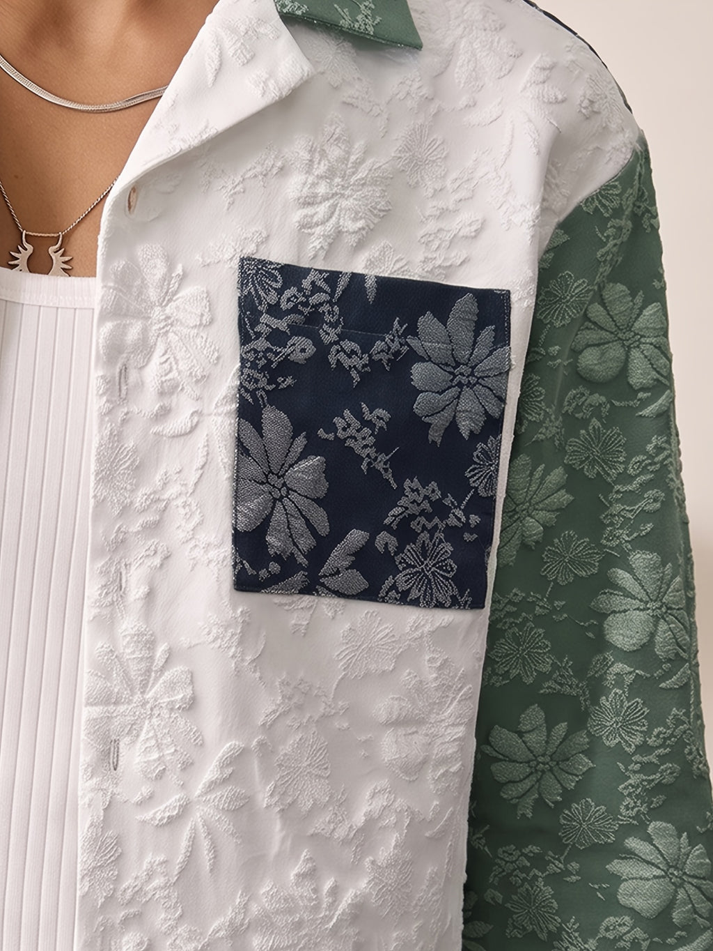 Men'S Shirt Contrast Color Patchwork Jacquard Fabric Trendy Fashion Casual Street New Short Length Spring Autumn Men'S Casual Shirt - Sea Blue