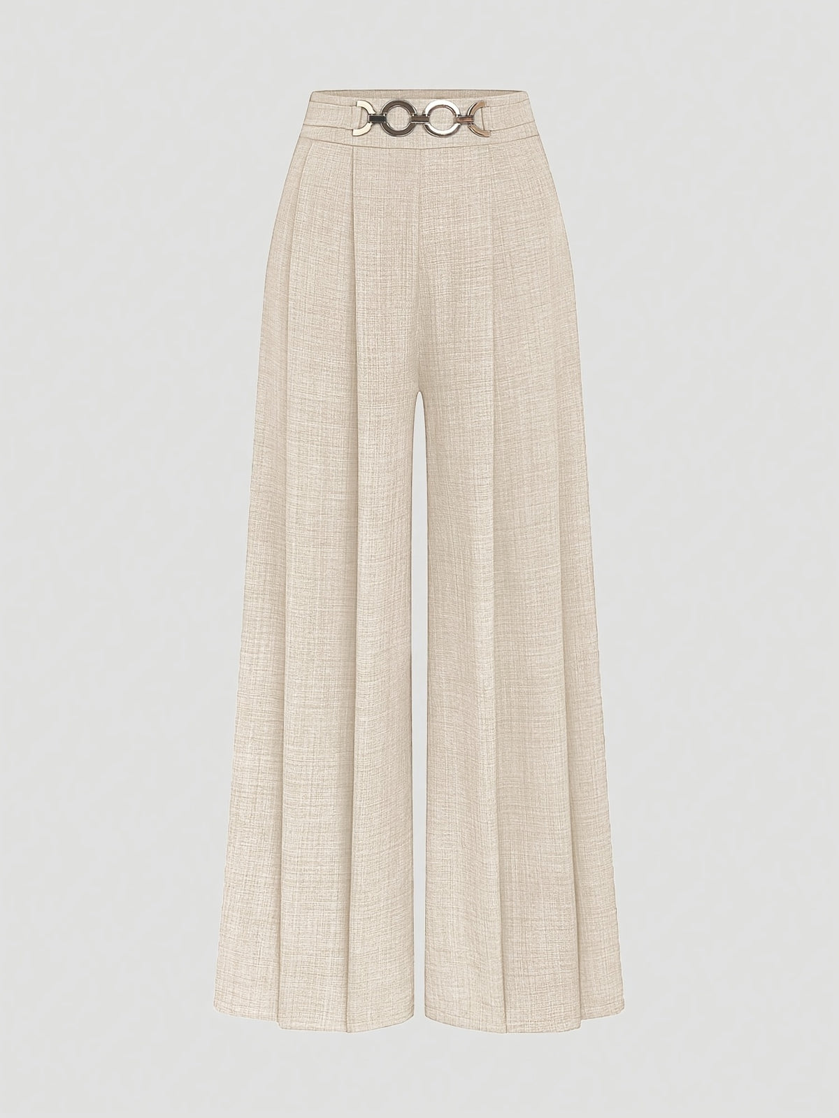New Women'S High-Waist Metallic Button-Design Wide-Leg Pants, Elegant Casual Daily Wear - Apricot