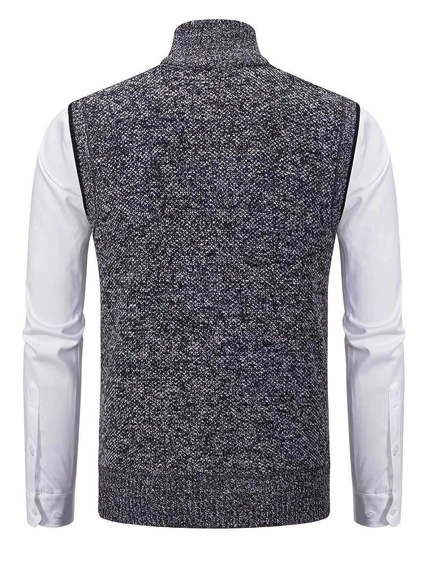 2pcs Spring/Autumn Style Sweater Knit Vest Zipper Cardigan with Real Pockets, Solid Color, Unisex Vest - E7015HUI+L