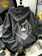 Authorized by Warner Bros., 2026 New Soren Helmet with White Line Print, Men'S Hoodie, Hooded Sweatshirt, Kangaroo Pocket And Drawstring Hat, Suitable for Daily And Outdoor Sports Wear, Autumn And Winter Warm Jacket, Fashionable Jacket - Dark Gray