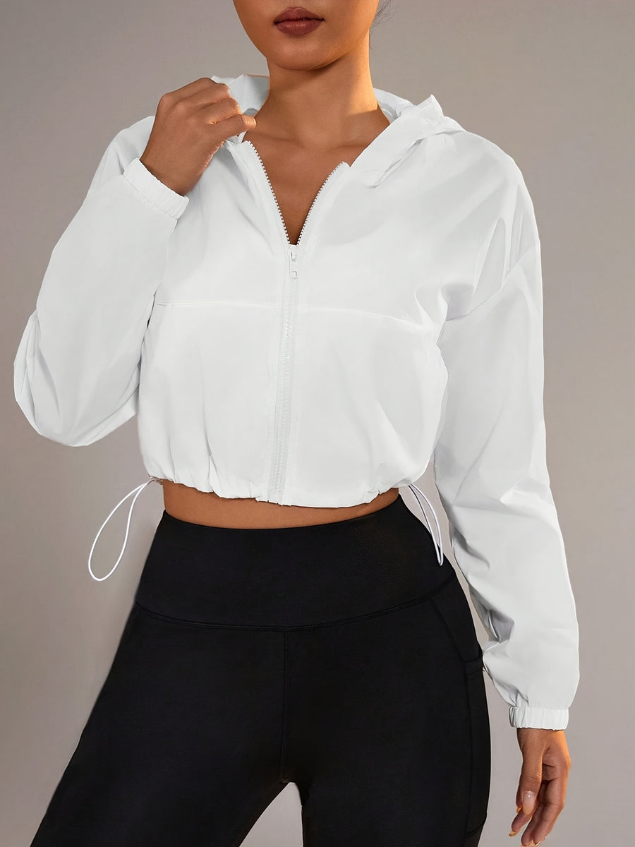 Women's Short Trench Coat with Zipper, Sash Tie, and Drawstring Pockets, a Lightweight Summer Casual Jacket - White