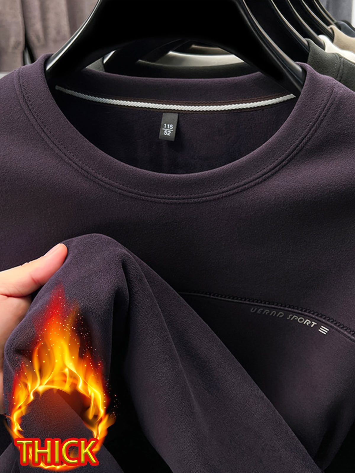 Men's Crew Neck Thickened Sweatshirt, Pullover Long Sleeve Sweatshirt, for Standalone Wear or Layering in Autumn/Winter, Ribbed Cuffs and Hem - SINBOS - Ume Purple