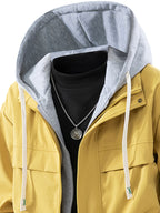 Men's Casual Hooded Jacket, Trendy and Versatile, Suitable for Outdoor and Daily Wear, Faux 2pcs Design, Spring and Autumn Style - Lemon Yellow