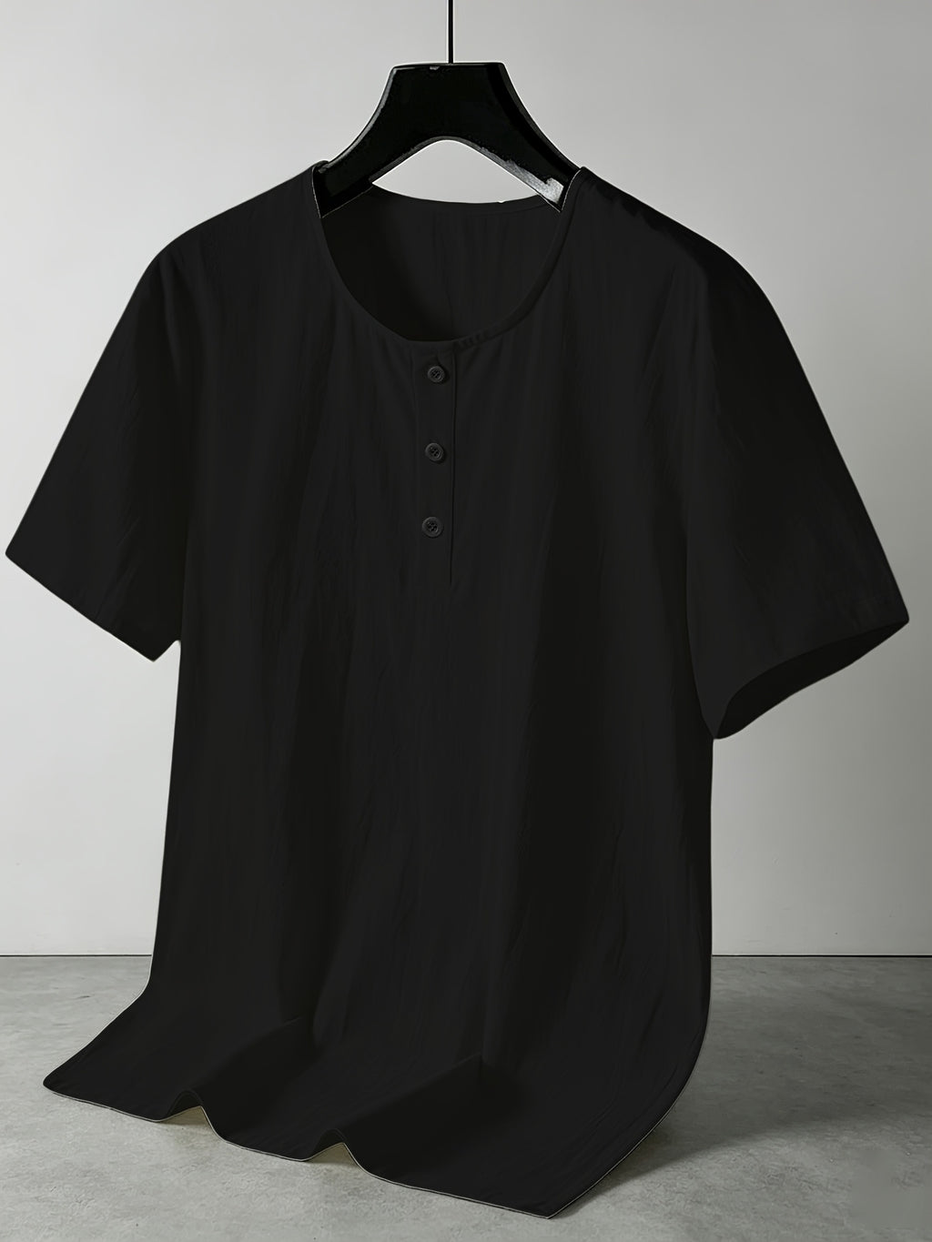Men'S Linen Blend Henley Short Sleeve T-Shirt V-Neck Button Casual Breathable Lightweight Summer Beach Top - Black