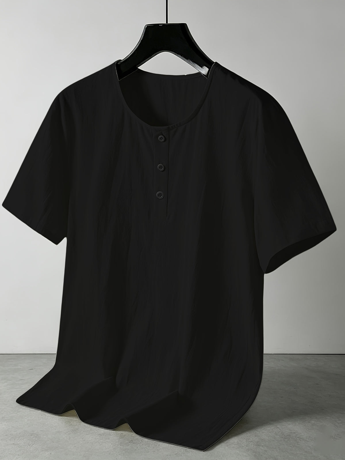 Men'S Linen Blend Henley Short Sleeve T-Shirt V-Neck Button Casual Breathable Lightweight Summer Beach Top - Black