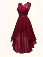 New Light Luxury Temperament High-End Feel Front Short Back Long Slim Fit Cinched Waist Sleeveless Dress - Burgundy
