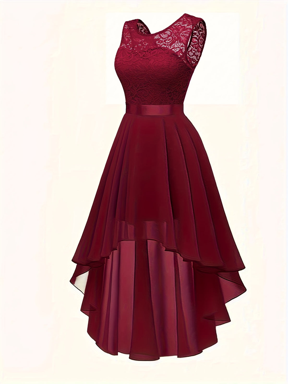 New Light Luxury Temperament High-End Feel Front Short Back Long Slim Fit Cinched Waist Sleeveless Dress - Burgundy