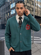 ANDREILEE Men's Open Front Cardigan, Fashionable Casual Versatile Daily Commute and Home Wear, Pocket Button Cardigan, Long Sleeve V-Neck Knitted Top Outerwear for Autumn/Winter - Green