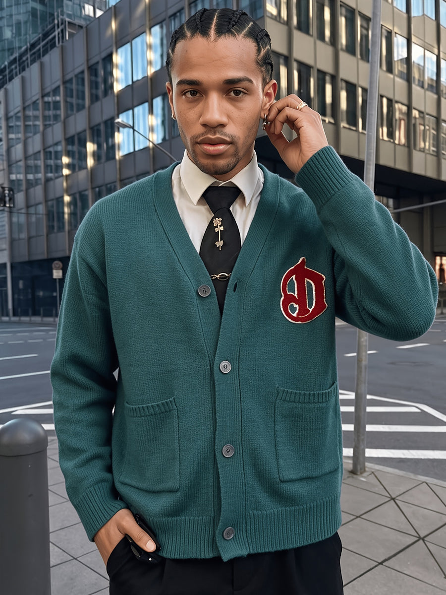 ANDREILEE Men's Open Front Cardigan, Fashionable Casual Versatile Daily Commute and Home Wear, Pocket Button Cardigan, Long Sleeve V-Neck Knitted Top Outerwear for Autumn/Winter - Green