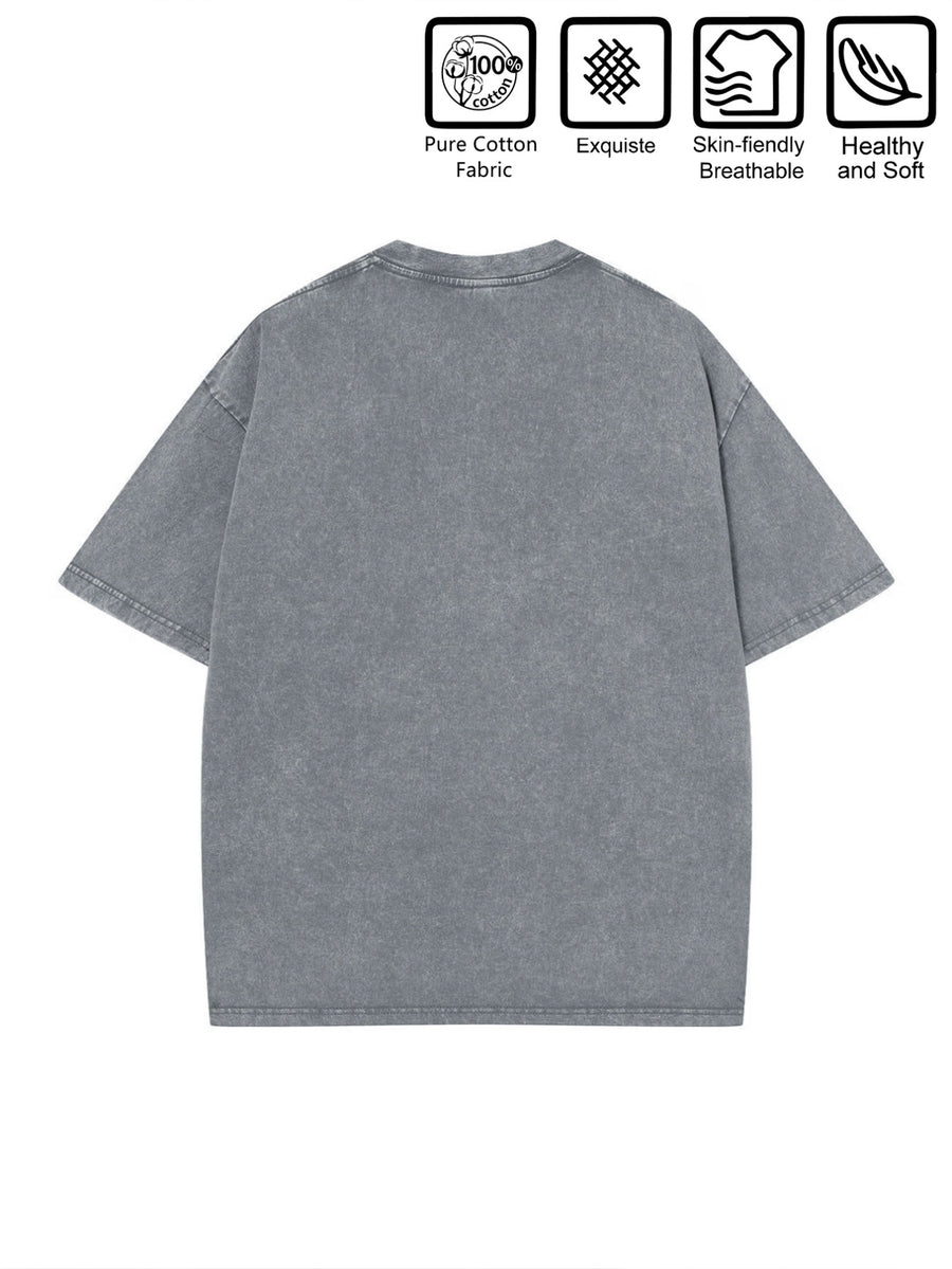Warner Bros Official Halloween Gift Choice - Men's Washed Distressed 100% Pure Short Sleeve T-Shirt, Featuring a Creative Fusion of Classic Animated Characters with Printed Patterns for a Unique Visual Impact. Suitable for Daily Casual - Grey