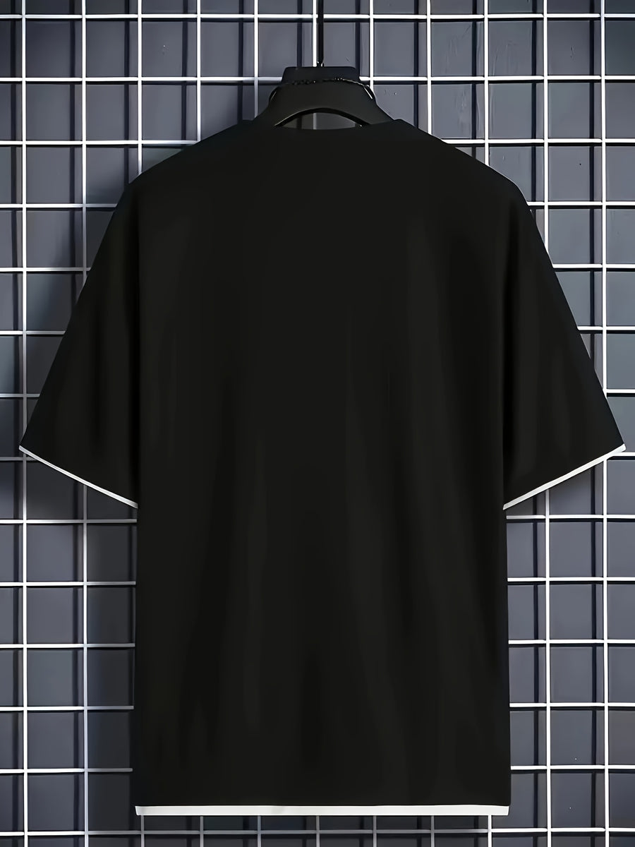 6pcs Men's Lightweight Waffle Knit Short Sleeved Round Neck T-shirt - Casual Summer Top with Contrasting Cuffs and Hem, Polyester Fiber, Suitable for Fitness and Casual Wear - Style2