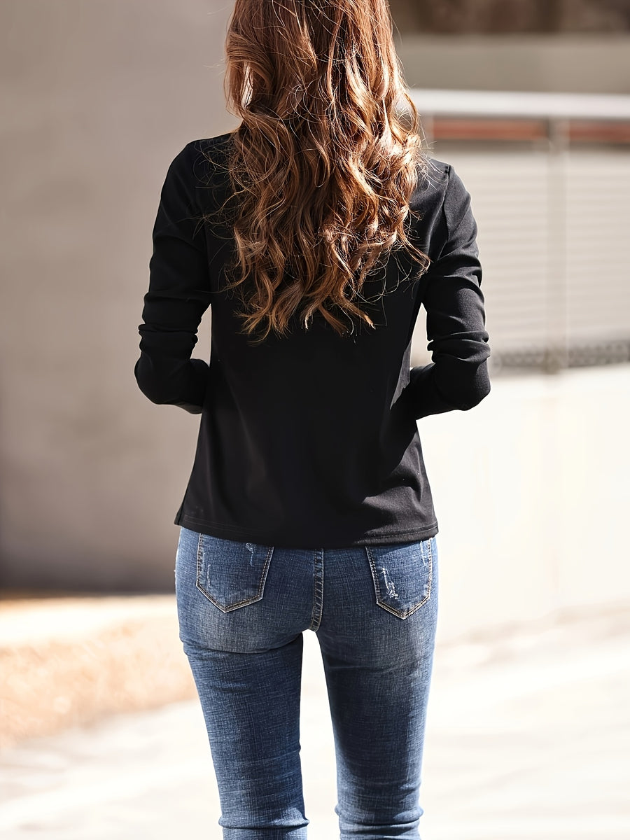 Women'S Easy Outfit Collared Top Polo Shirt - Black